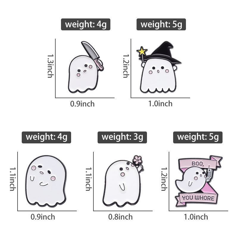 Halloween Cute Little Ghost Modeling Golden M Badge Creative Cute Brooch Accessories