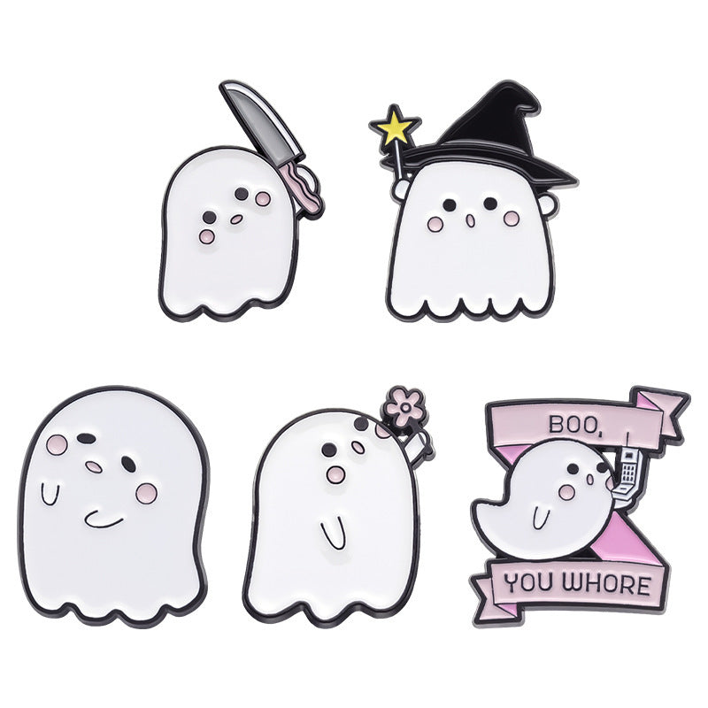 Halloween Cute Little Ghost Modeling Golden M Badge Creative Cute Brooch Accessories