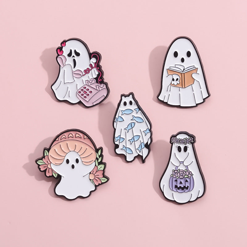 Halloween || Cute Ghost Shape || Metal Pins || Cartoon Accessories