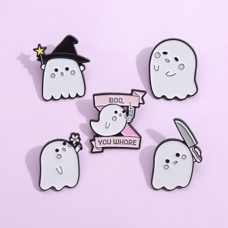 Halloween Cute Little Ghost Modeling Golden M Badge Creative Cute Brooch Accessories
