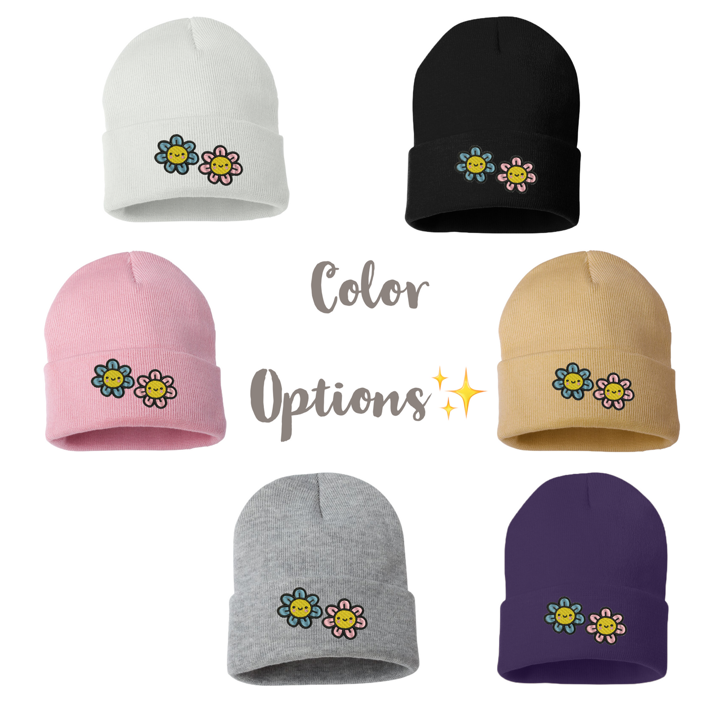 Kawaii Embroidered Flower Friends Beanie