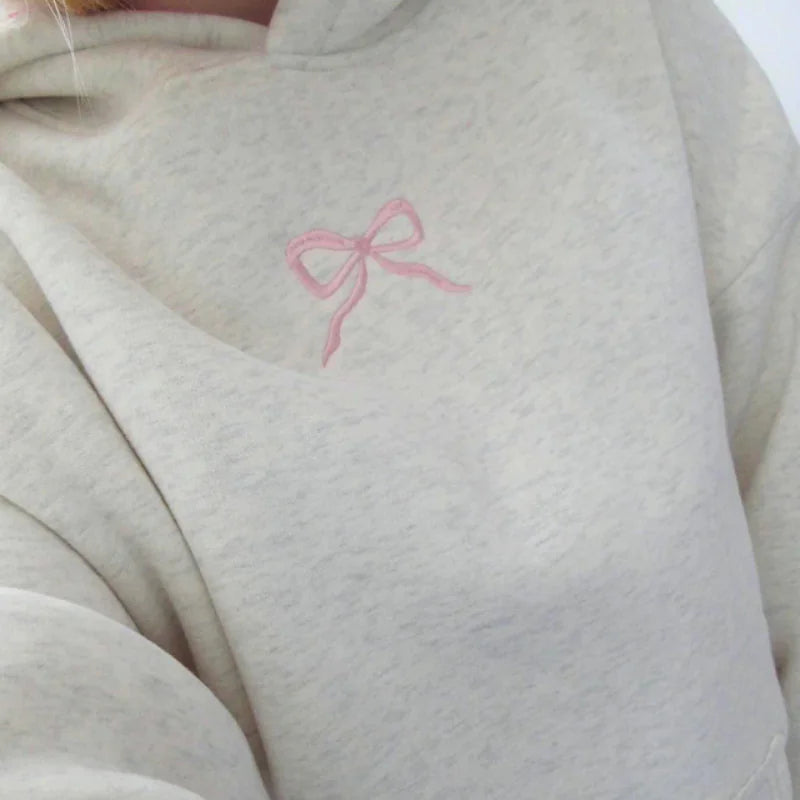 Pink Bow Hoodie, Silk floral inner lined hood