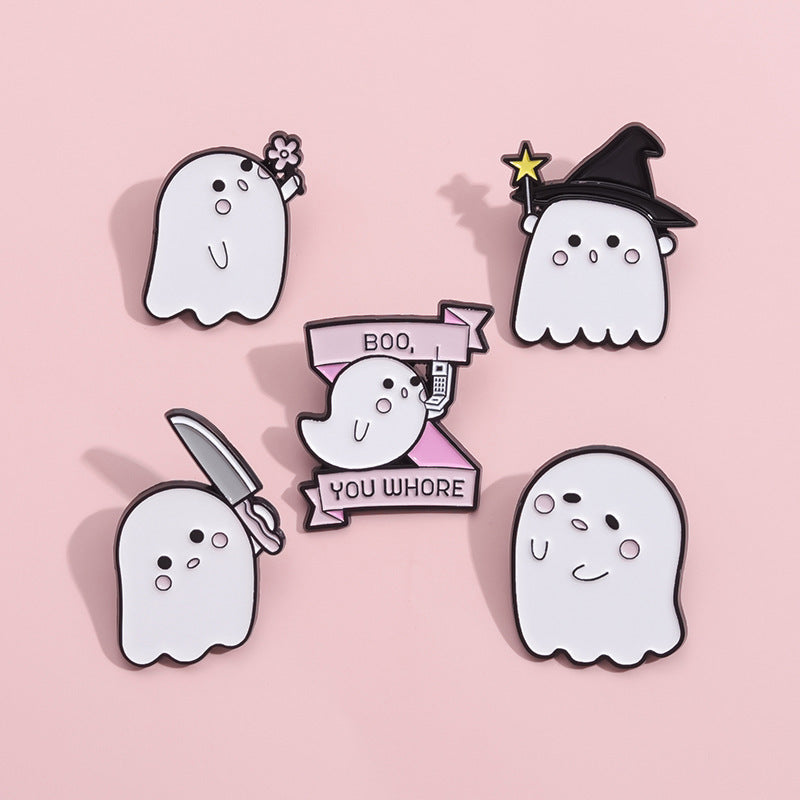 Halloween Cute Little Ghost Modeling Golden M Badge Creative Cute Brooch Accessories