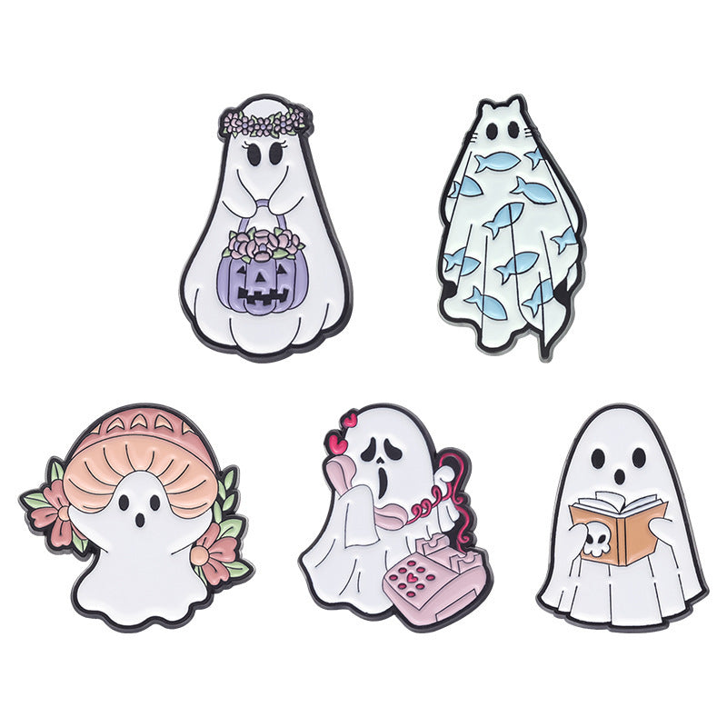Halloween || Cute Ghost Shape || Metal Pins || Cartoon Accessories