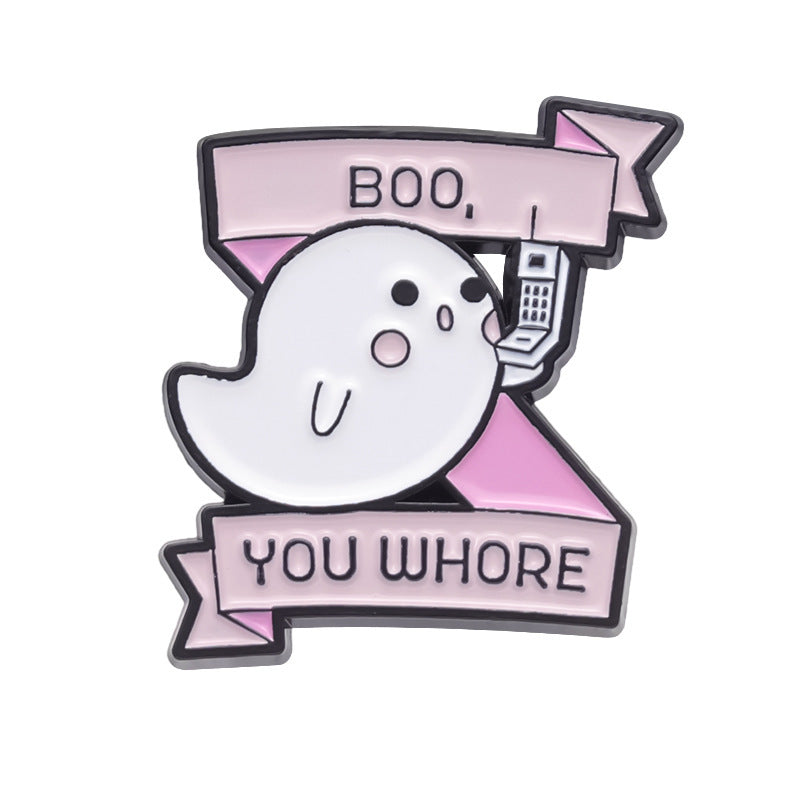 Halloween Cute Little Ghost Modeling Golden M Badge Creative Cute Brooch Accessories