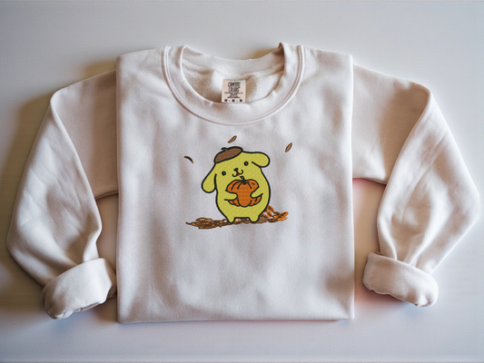 Pompom from Anime embroidered on a Comfort Colors Crewneck in White