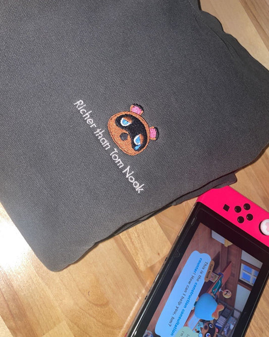 Richer than Tom Nook Embroidered Crew Neck Sweatshirt