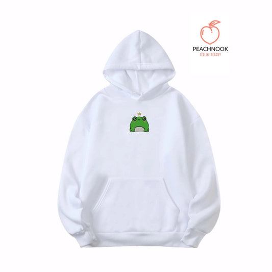 Kawaii Frog Prince Embroidered Oversized Hoodie