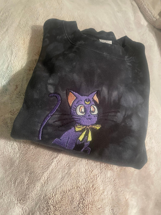 Moon Cat, Anime Embroidered, Sailor Sweatshirt