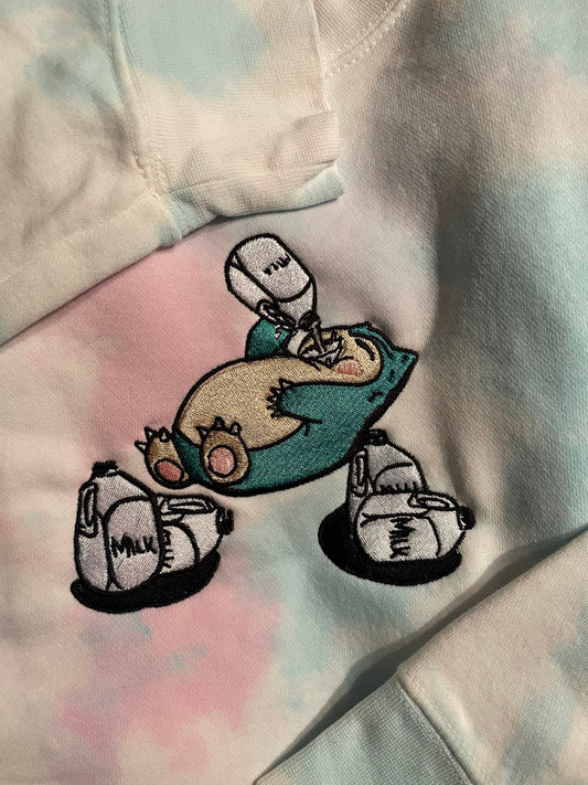 Embroidered Snorlax n' Milk Sweatshirt – Playful & Cozy Apparel