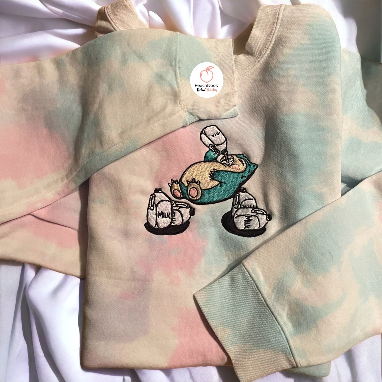 Embroidered Snorlax n' Milk Sweatshirt – Playful & Cozy Apparel