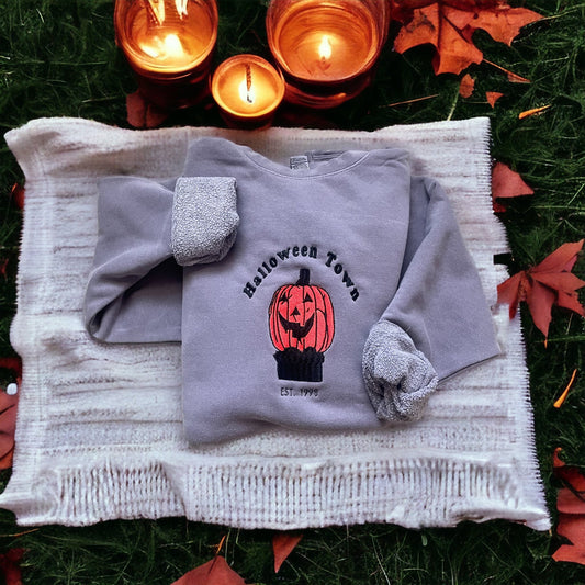Halloween Town Embroidered Crew Neck Sweatshirt