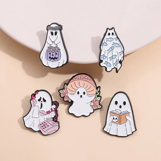 Halloween || Cute Ghost Shape || Metal Pins || Cartoon Accessories