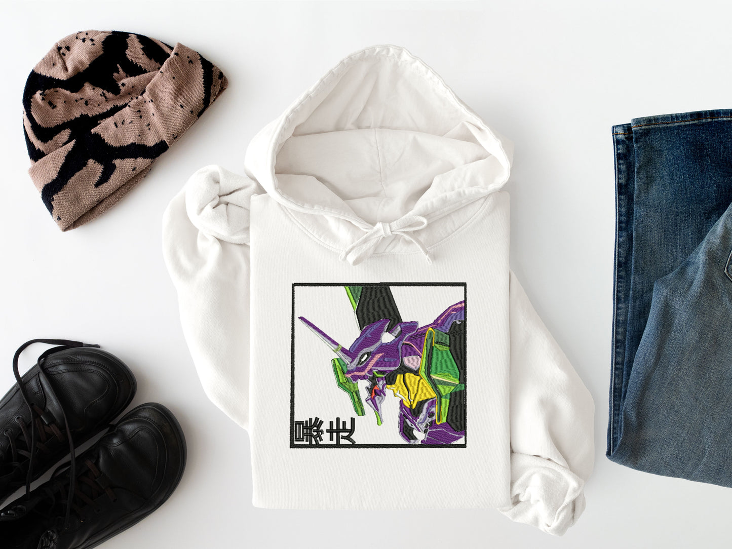 Embroidered Purple Mecha Hoodie – Anime Inspired Streetwear Sweatshirt
