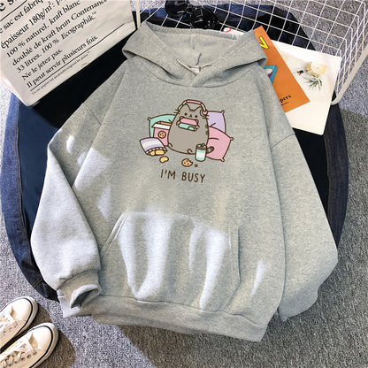 Kawaii Funny Gaming Couch Potato Kitty Hoodie Harjjuku Style Anime