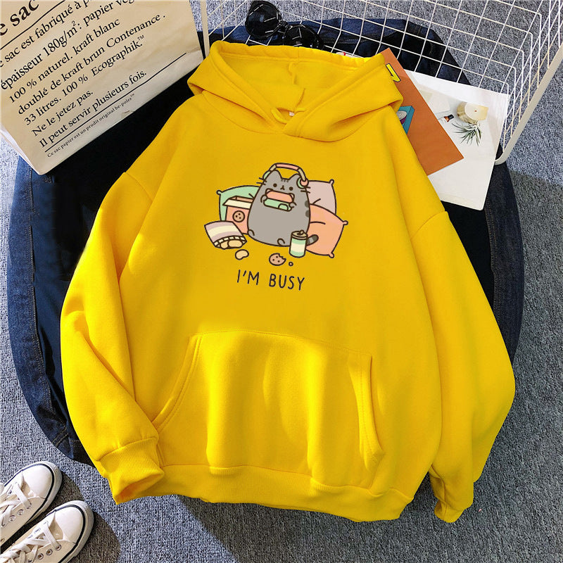 Kawaii Funny Gaming Couch Potato Kitty Hoodie Harjjuku Style Anime