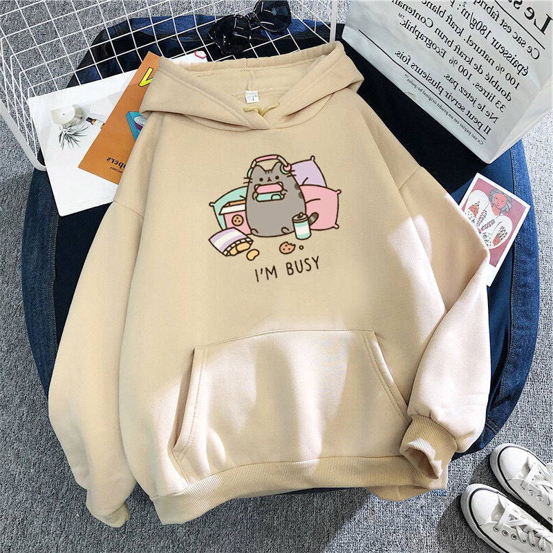 Kawaii Funny Gaming Couch Potato Kitty Hoodie Harjjuku Style Anime