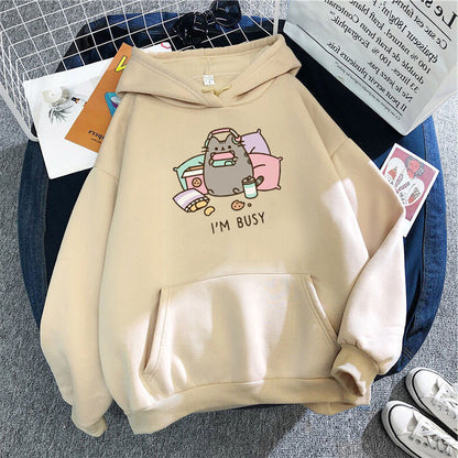 Kawaii Funny Gaming Couch Potato Kitty Hoodie Harjjuku Style Anime