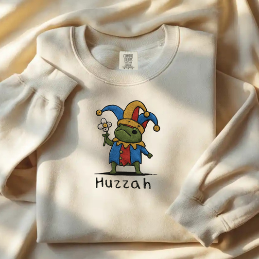 Huzzah Frog Embroidered Sweatshirt – Cottagecore Cozy Frog Lover Gift