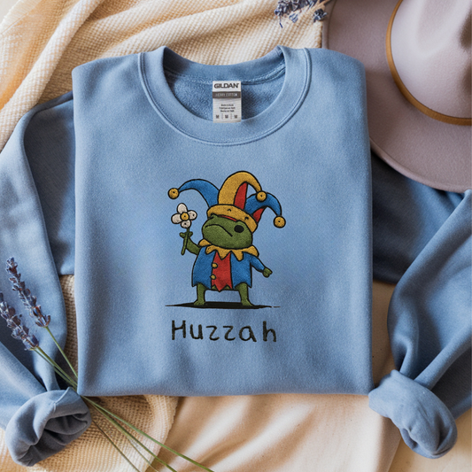 Huzzah Frog Embroidered Sweatshirt – Cottagecore Cozy Frog Lover Gift