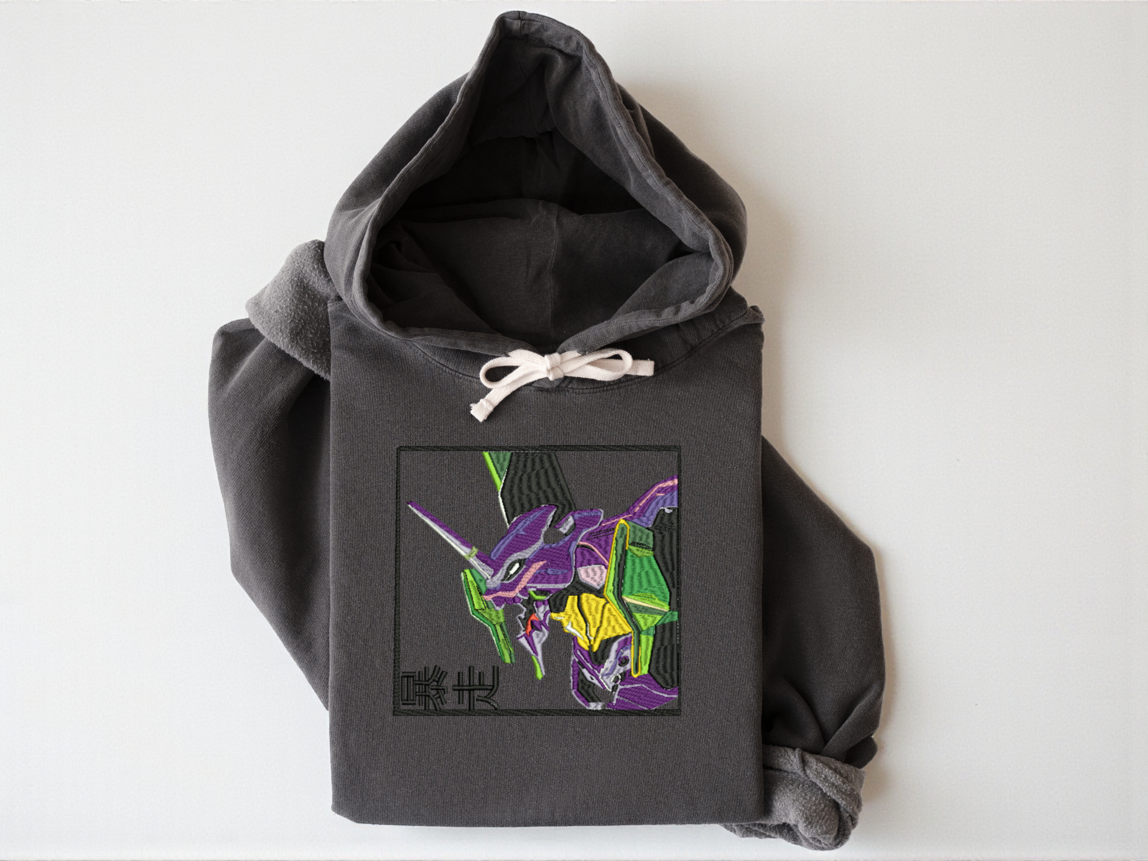 The "Unit-01" Mecha Embroidered Hoodie | Comfort Colors 1467 | Vintage Anime Aesthetic