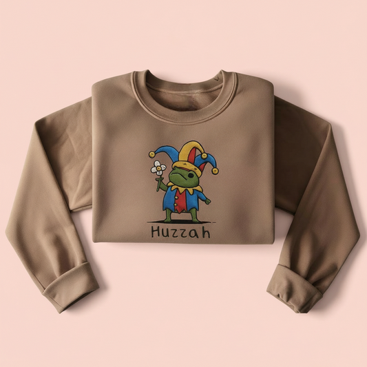 Huzzah Frog Embroidered Sweatshirt – Cottagecore Cozy Frog Gift