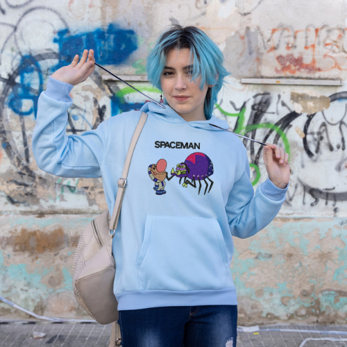 Embroidered Blue Hoodie with Billy and a Spider inspired form the movie Spaceman