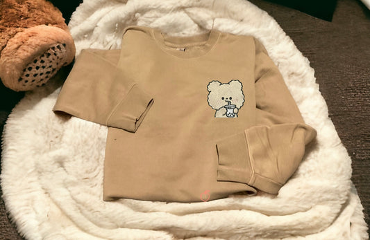 Kawaii  Boba Bear Embroidered Sweatshirt