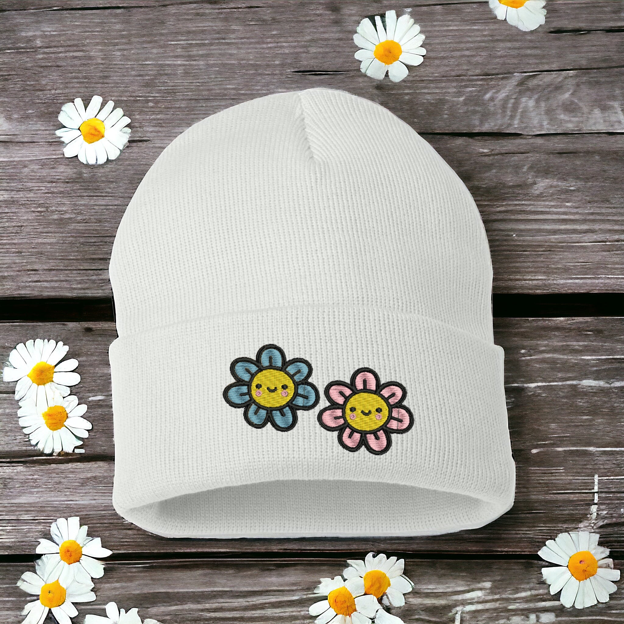 Kawaii Embroidered Flower Friends Beanie