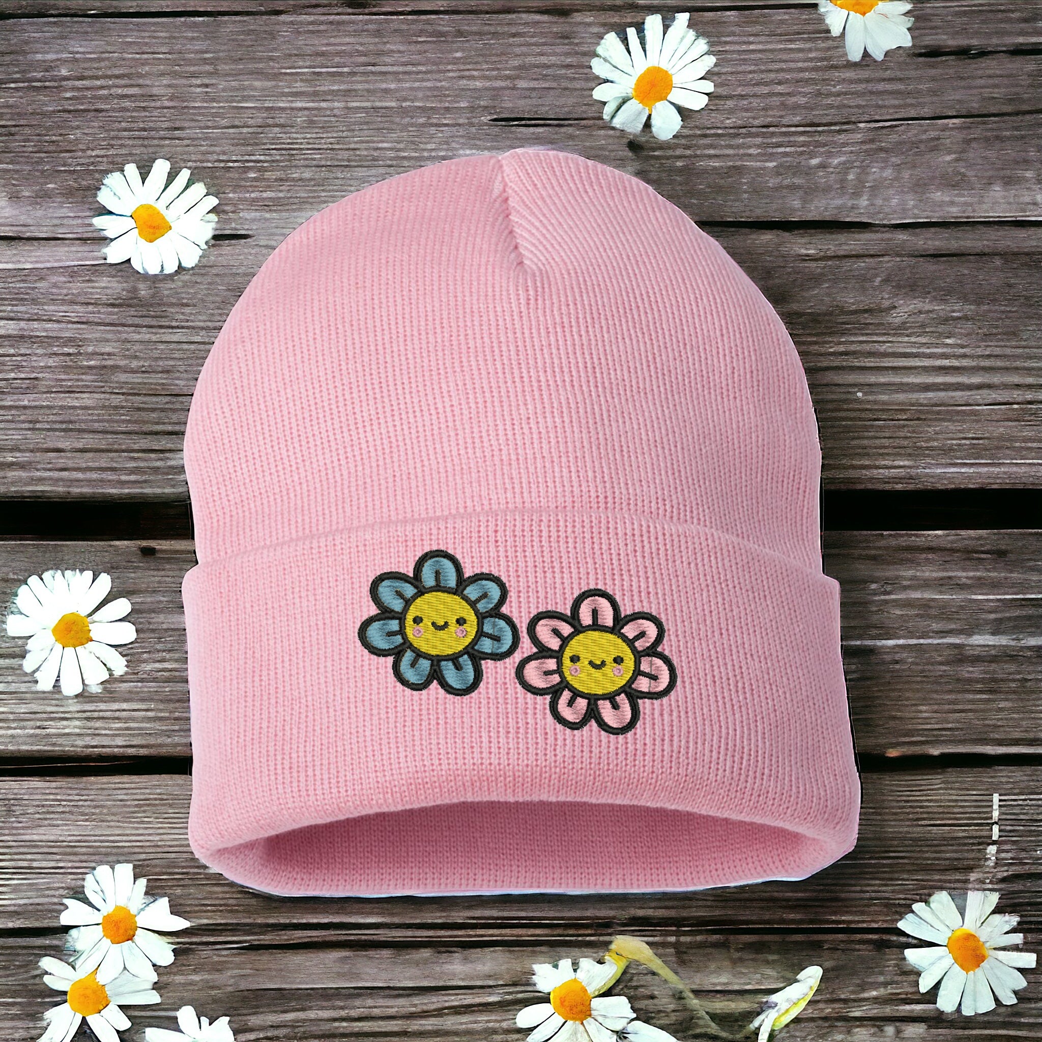 Kawaii Embroidered Flower Friends Beanie