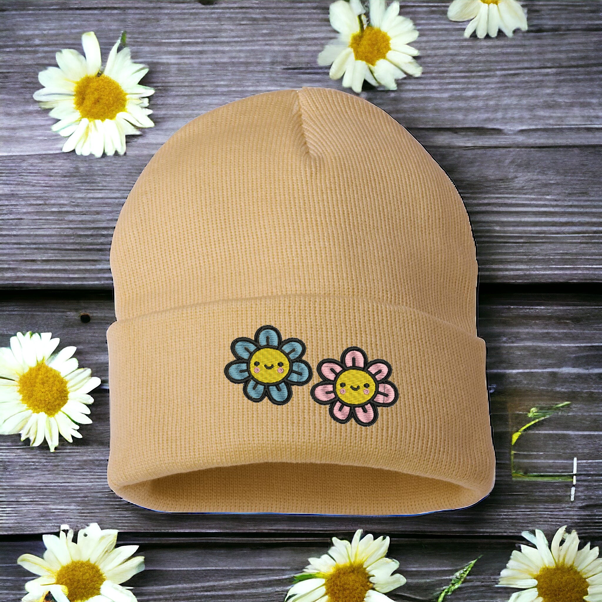 Kawaii Embroidered Flower Friends Beanie
