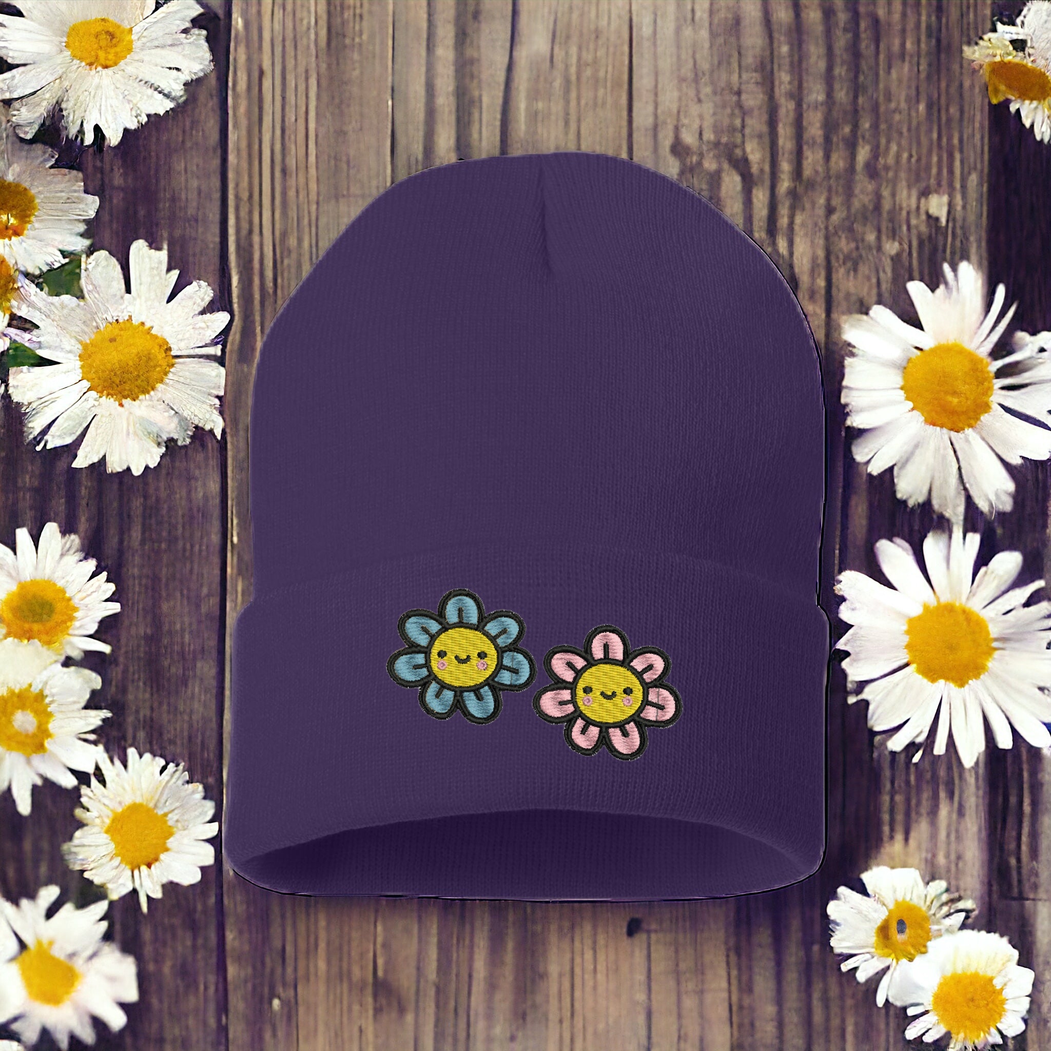 Kawaii Embroidered Flower Friends Beanie