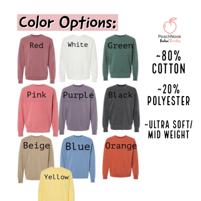 Size Chart with different colored sweaters
