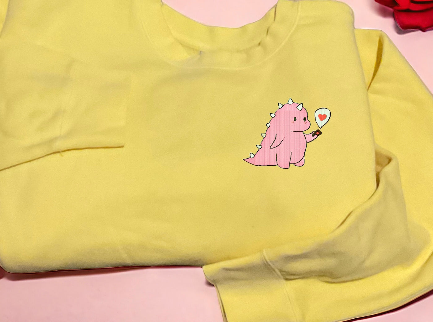 Kawaii Couples Embroidered Dino Crews