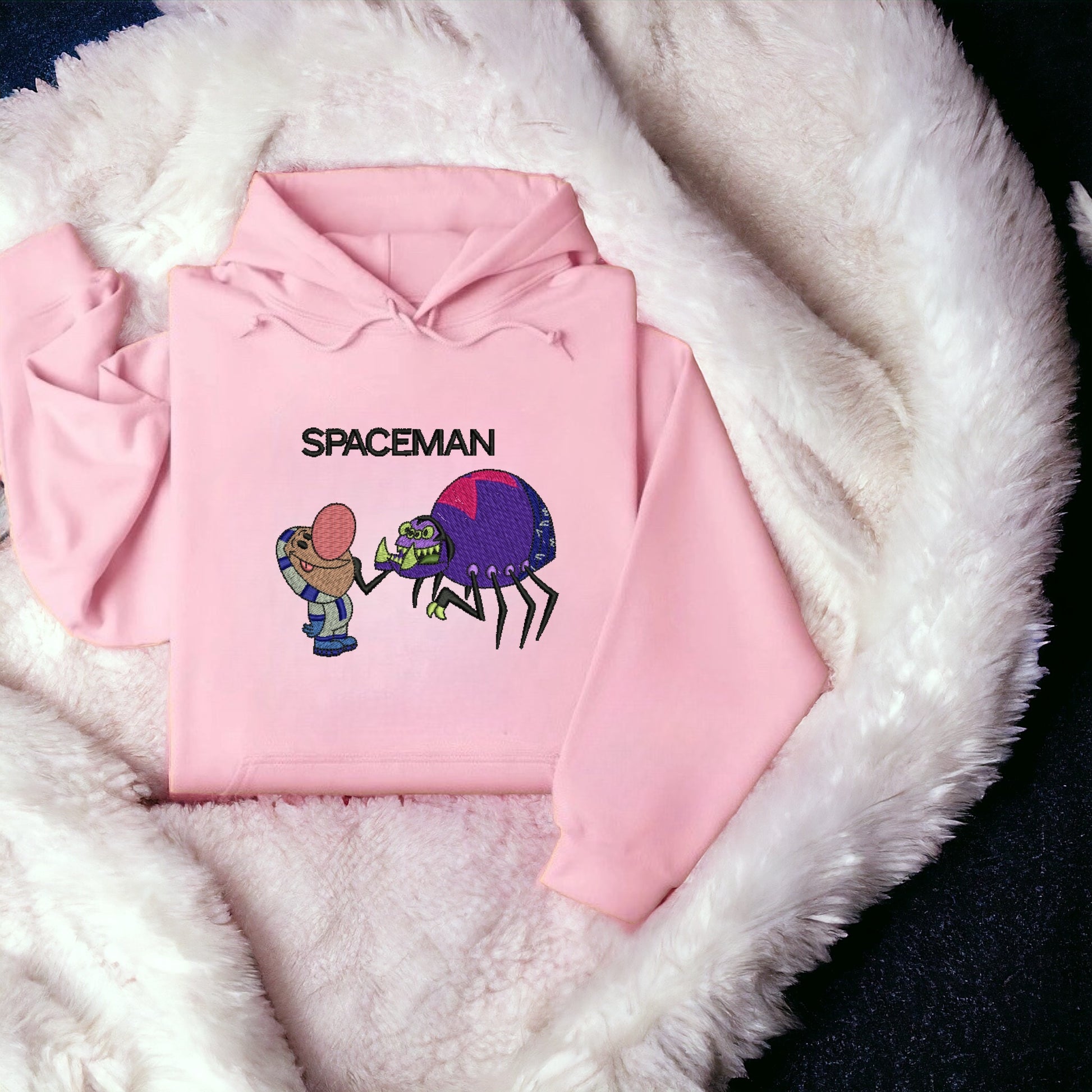 Pink Hoodie with Embroidered Billy and Spider Spaceman 