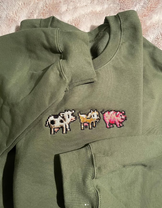 Cow, Goat, Pig Stardew Embroidered Crew