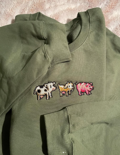 Cow, Goat, Pig Stardew Embroidered Crew