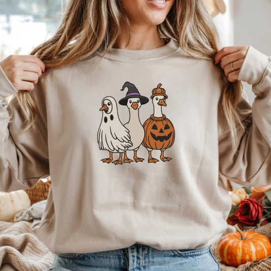 Embroidered Crew Neck Sweatshirt – Goose Trick or Treat Design