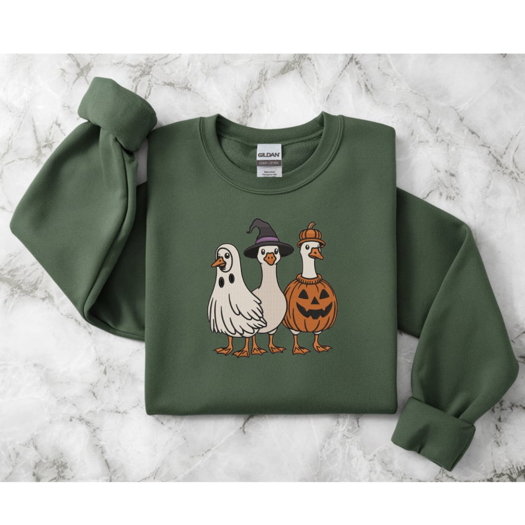 Embroidered Crew Neck Sweatshirt – Goose Trick or Treat Design