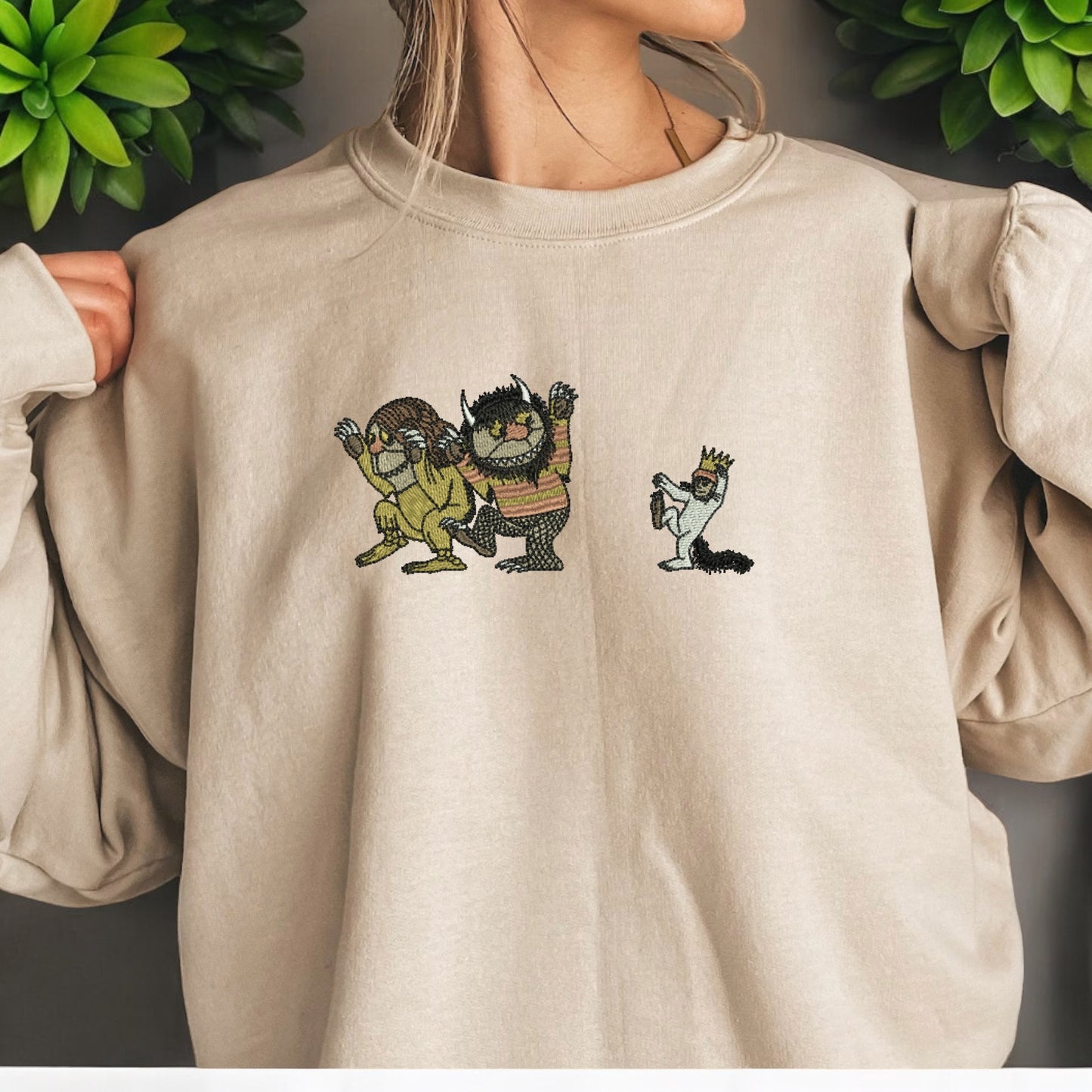 Where The Wild Things Are White Embroidered Crewneck Sweatshirt