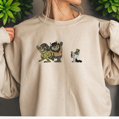 Where The Wild Things Are White Embroidered Crewneck Sweatshirt