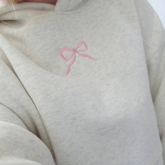 Pink Bow Hoodie, Silk floral inner lined hood