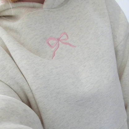 Pink Bow Hoodie, Silk floral inner lined hood