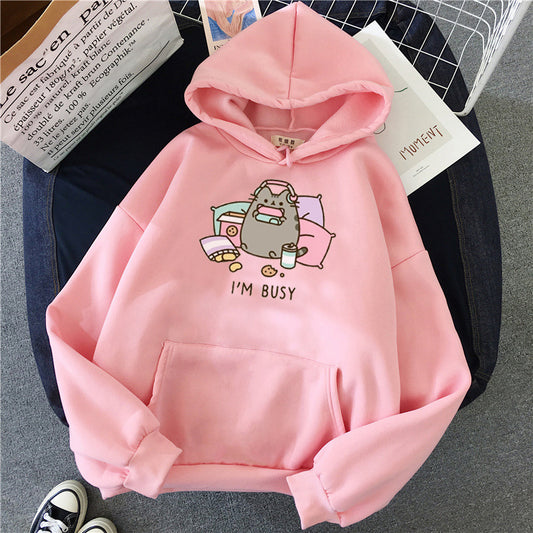 Kawaii Funny Gaming Couch Potato Kitty Hoodie Harjjuku Style Anime
