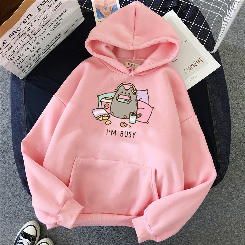 Kawaii Funny Gaming Couch Potato Kitty Hoodie Harjjuku Style Anime
