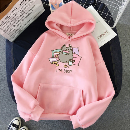 Kawaii Funny Gaming Couch Potato Kitty Hoodie Harjjuku Style Anime