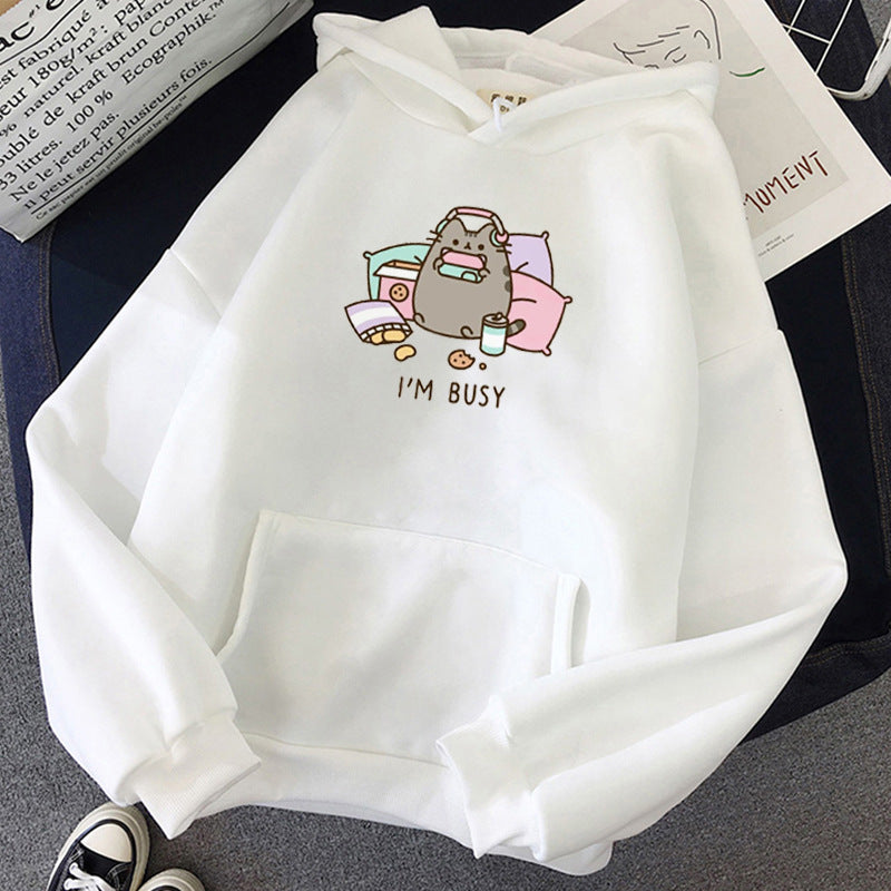 Kawaii Funny Gaming Couch Potato Kitty Hoodie Harjjuku Style Anime