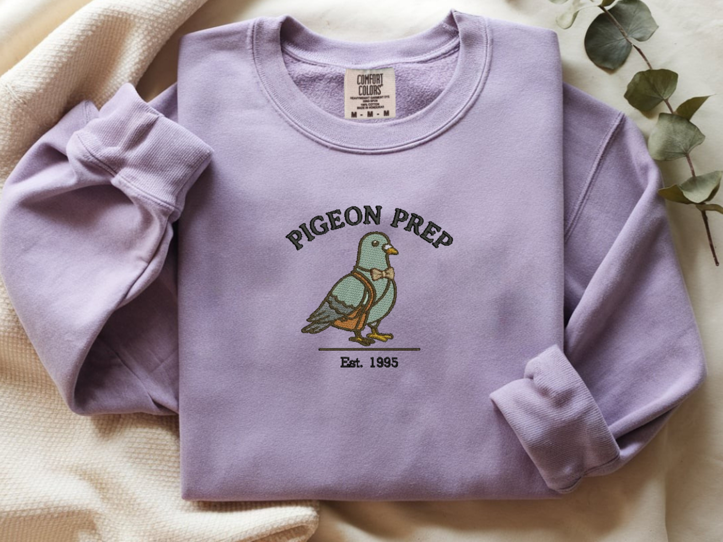 Pigeon Prep Embroidered Sweatshirt | Cottagecore Streetwear Crew