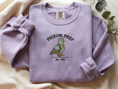 Pigeon Prep Embroidered Sweatshirt | Cottagecore Streetwear Crew