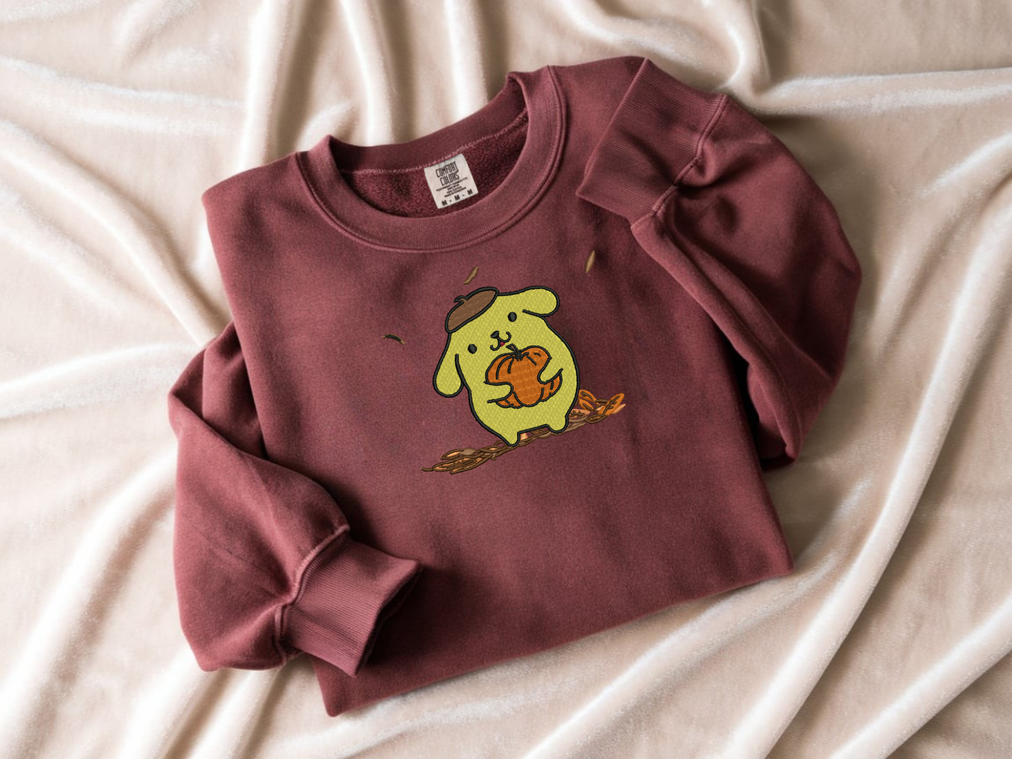 Pompompurin Pumpkin Embroidered Sweatshirt | Comfort Colors® 1566 | Kawaii Fall Crew